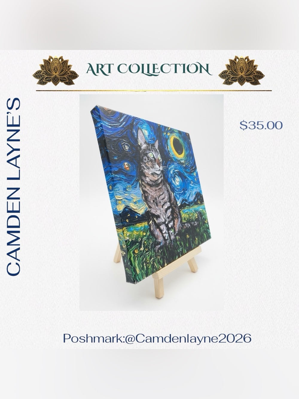 “Tabby Nights” Stretched Canvas Print by Aja Trier- Van Gogh inspired. - Picture 3 of 10